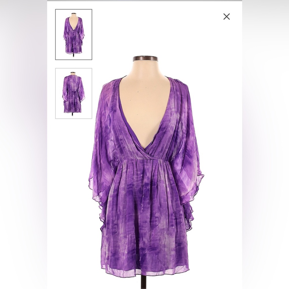 Alice and Olivia purple tie dye kimono dress mini beach Kaftan 100 % Silk Size S